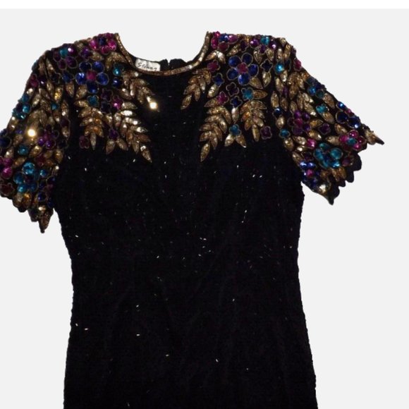 Vintage Stenay Sequined Glass Beaded Party Holiday Dress Size 16 - Picture 9 of 11